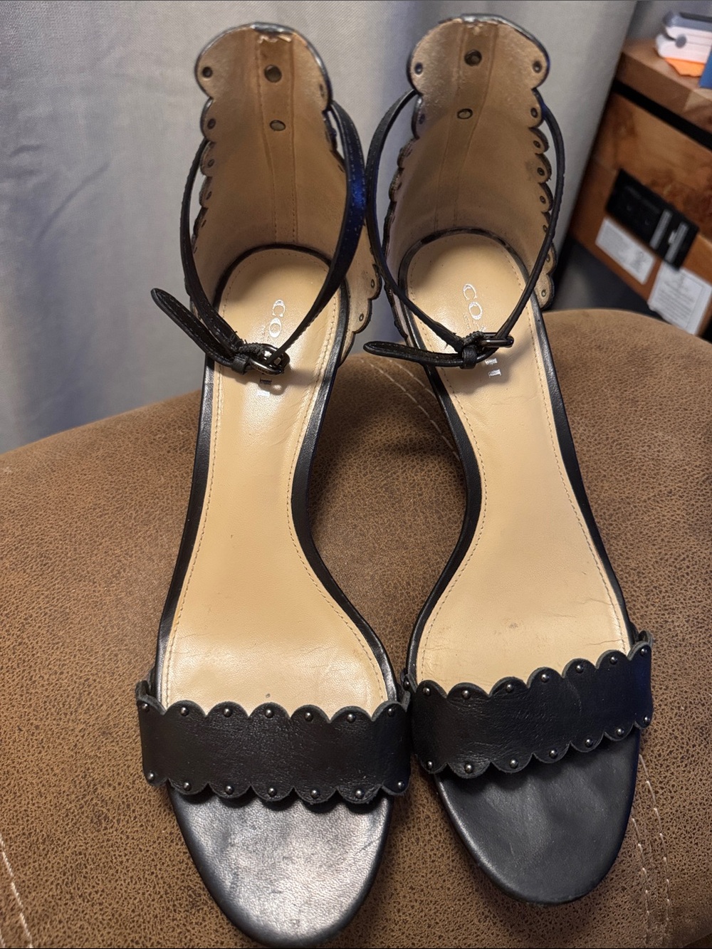 COACH Monica Leather Heeled Sandals with Beaded Detail Size 8M - Picture 3 of 9